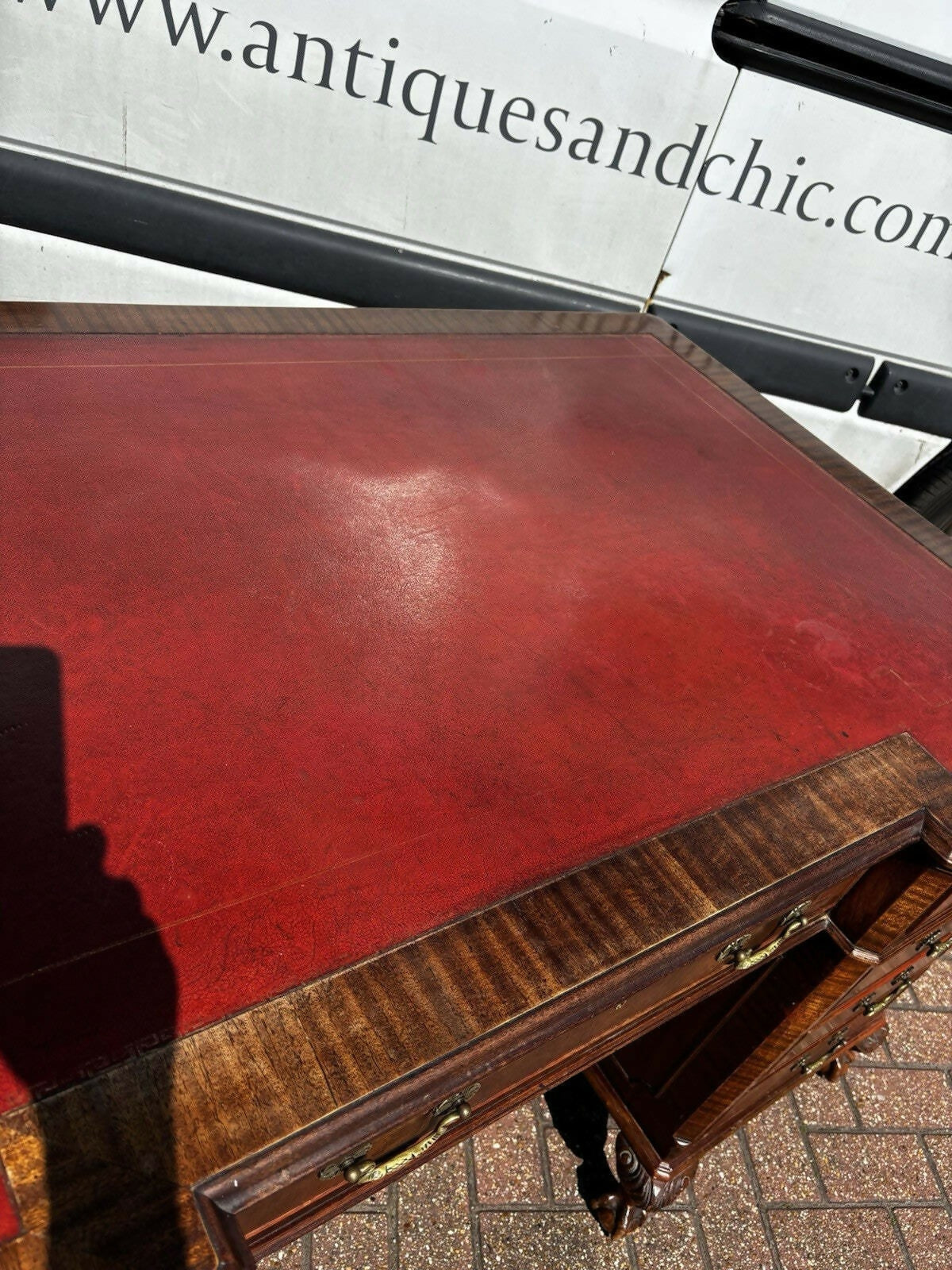 Large Vintage Mahogany Twin Pedestal Desk, Splits Into 3 Pieces For Easy Transportation