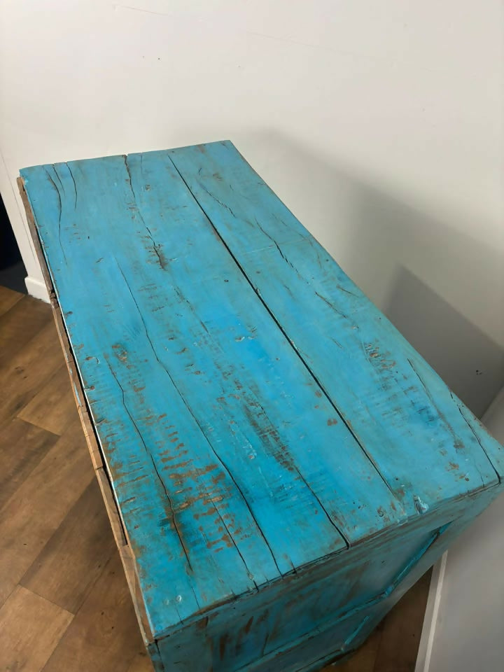 Vintage Indian Reclaimed Wooden Blue Rustic Cupboard