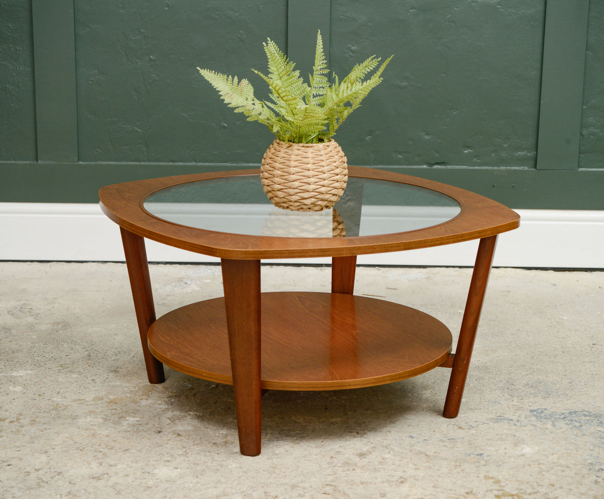 Mid Century Teak Astro Style Coffee Table with Glass Top