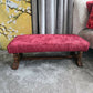 Antique Oak Hearth / Fender / Foot Stool / Bench. Oak Wood Frame, Legs and Stretcher. Reupholstered in an Art Nuveaux Chenille.