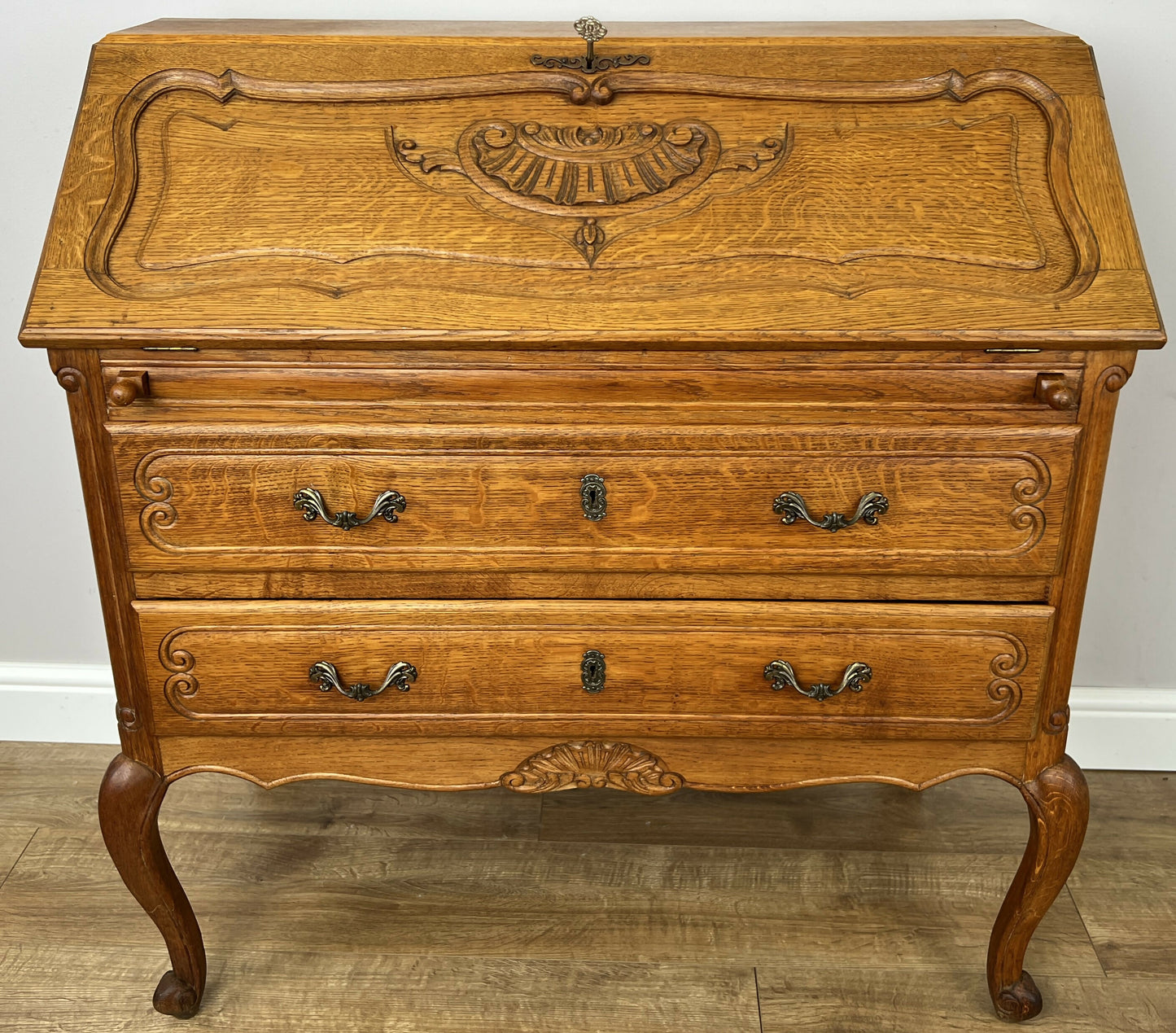 Secretaire Writing Desk Vintage French Louis Oak Rare Bureaux Cabinet LOT 6319