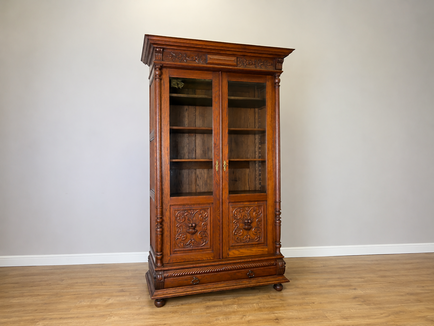 Bookcase Antique French Style Glazed Display Cabinet Oak Sideboard LOT 6462