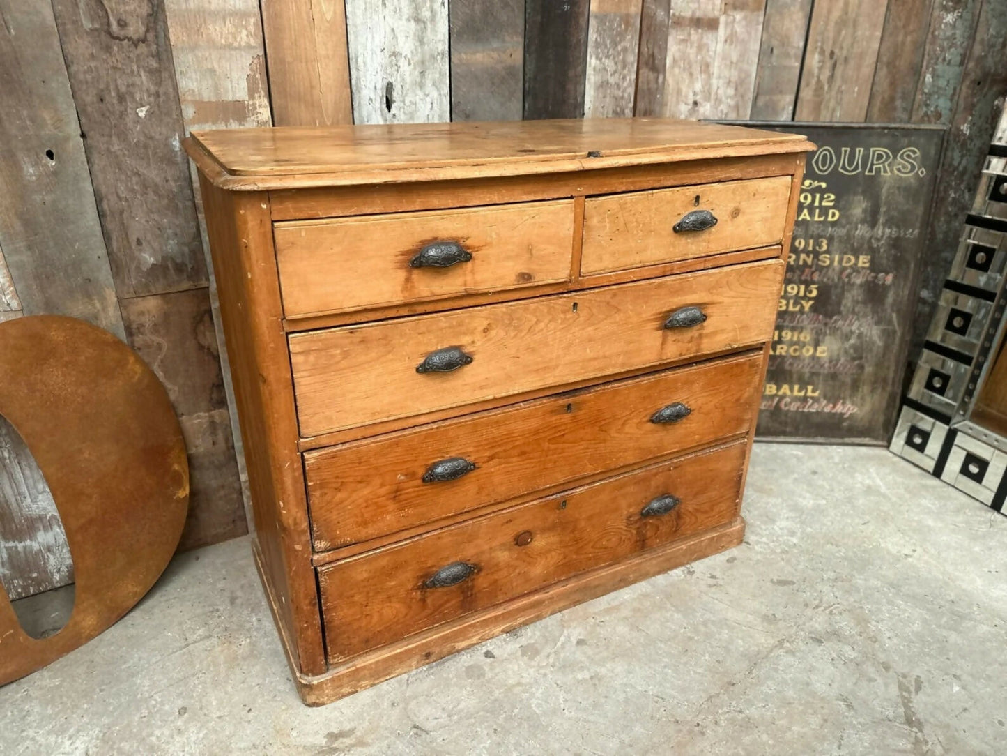 Antique Victorian Pine Two over Three Large Chest of Drawers, c 1870