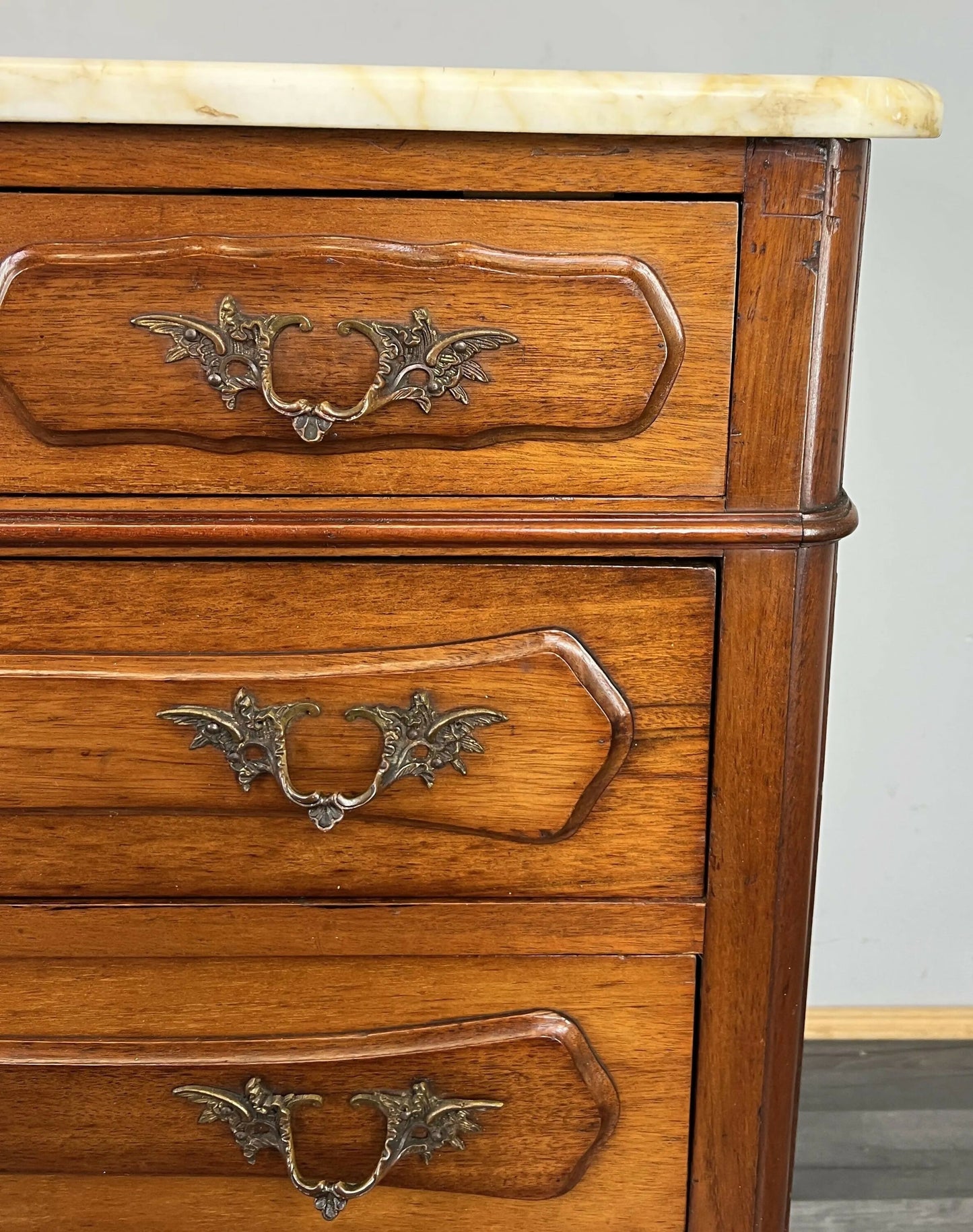Chest of Drawers Antique French Mahogany Marble Top Carved Cabinet LOT 4809