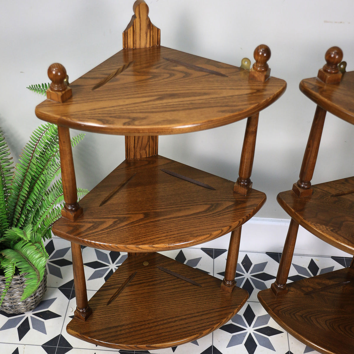 A Pair Ercol Windsor Wall Hanging Corner Units Hanging Shelves in Golden Dawn
