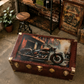 Decoupaged trynk.Industrial Motorcycle Coffee Table / Storage Trunk