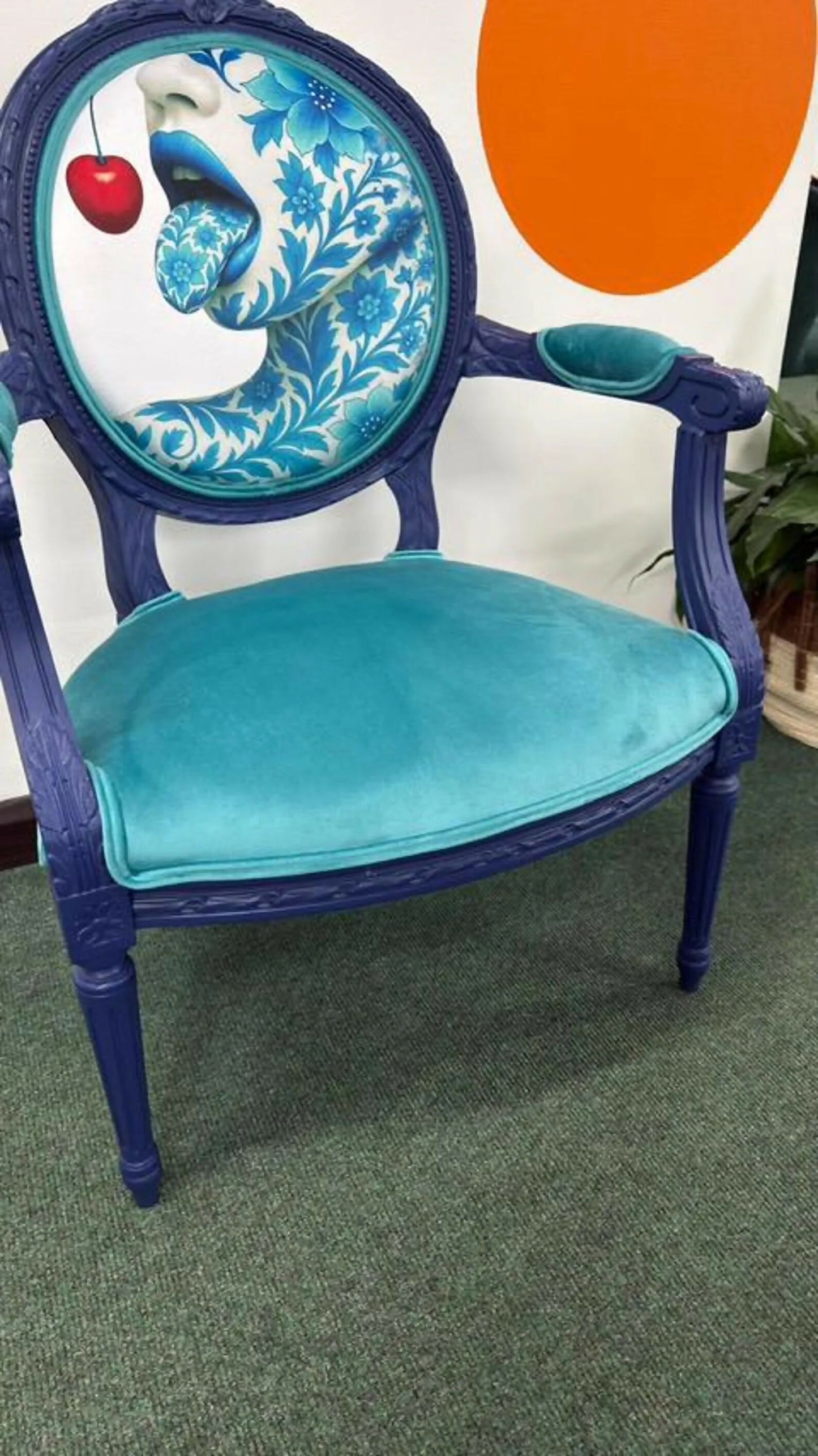 Blue Vintage Chair, Artist Design Bespoke Accent Chair, Statement Furniture