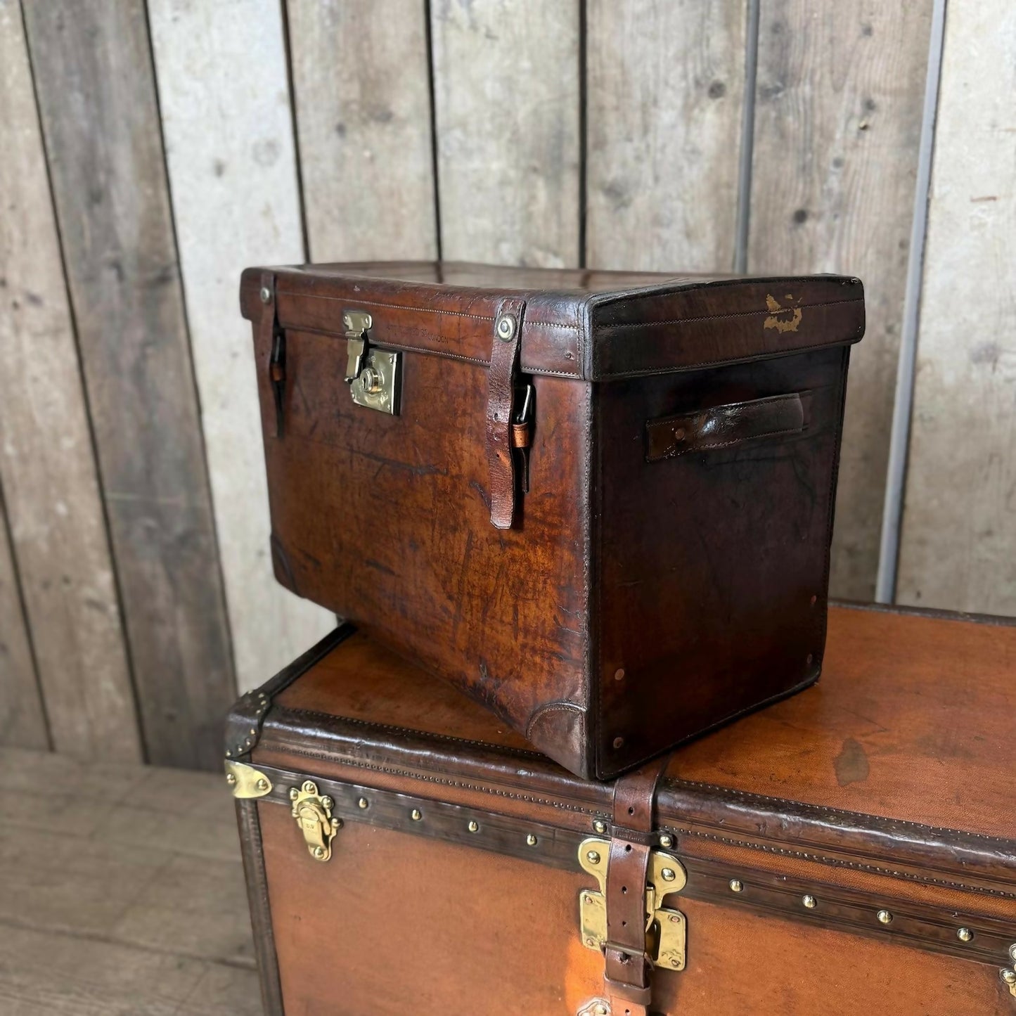 Antique solid leather military field boot trunk