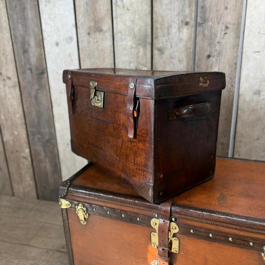 Antique solid leather military field boot trunk
