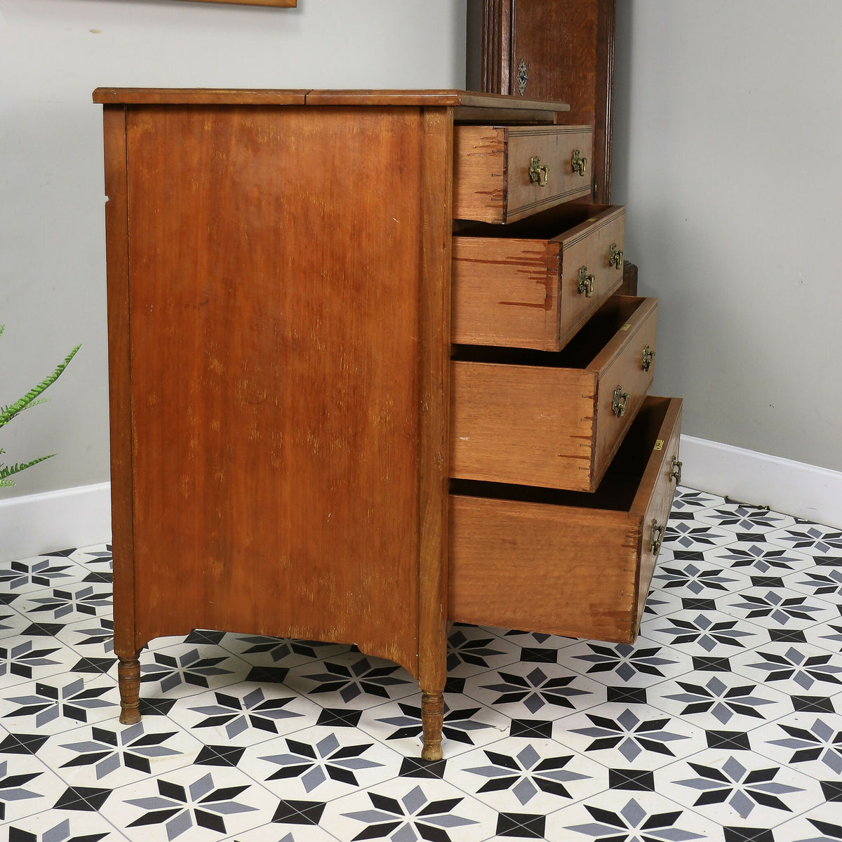 Chest of Drawers by Heal and Son with Bookcase Back and Original Brass Handles