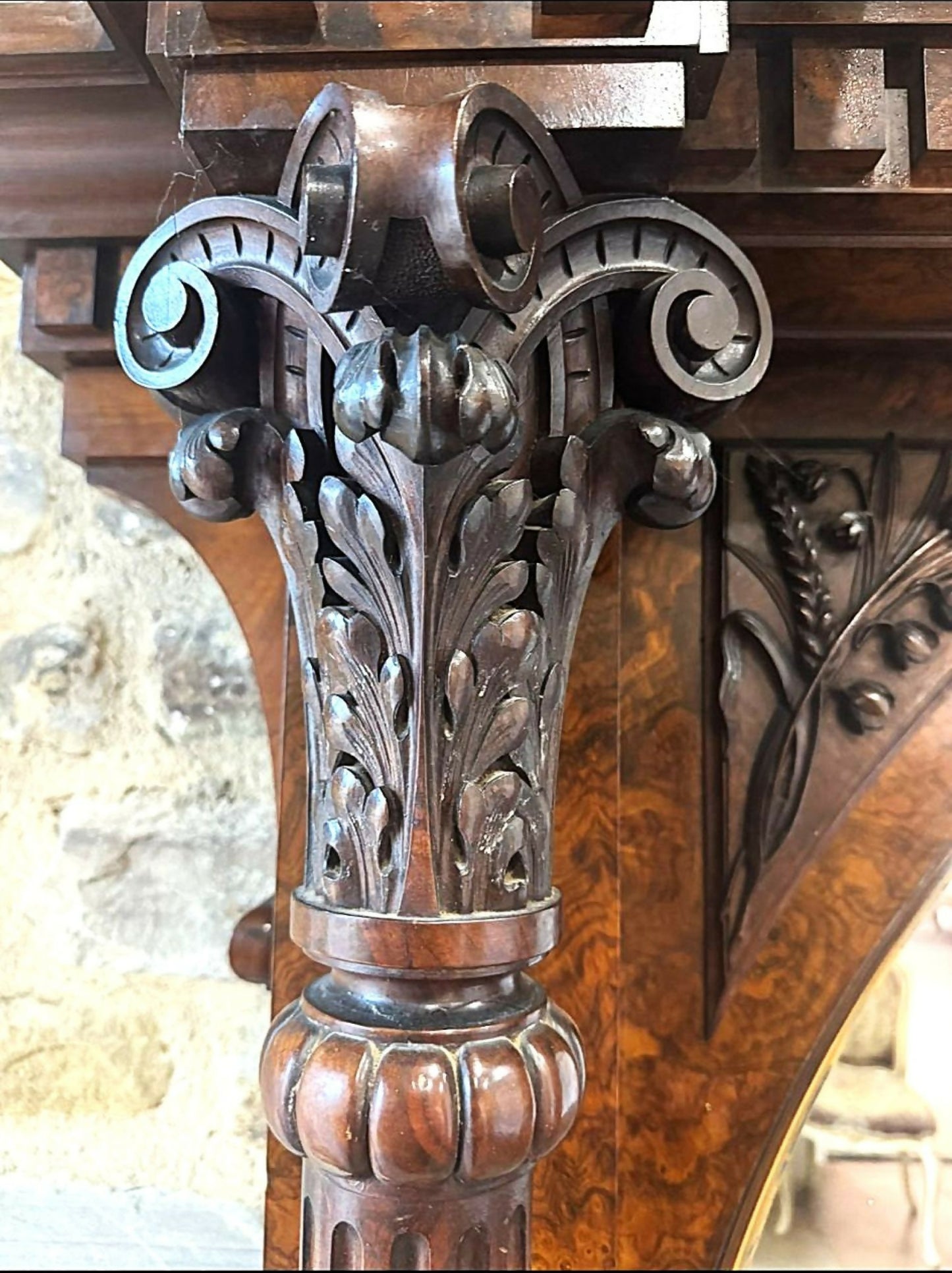 A Good Large Victorian Carved and Figured Walnut Overmantel Mirror