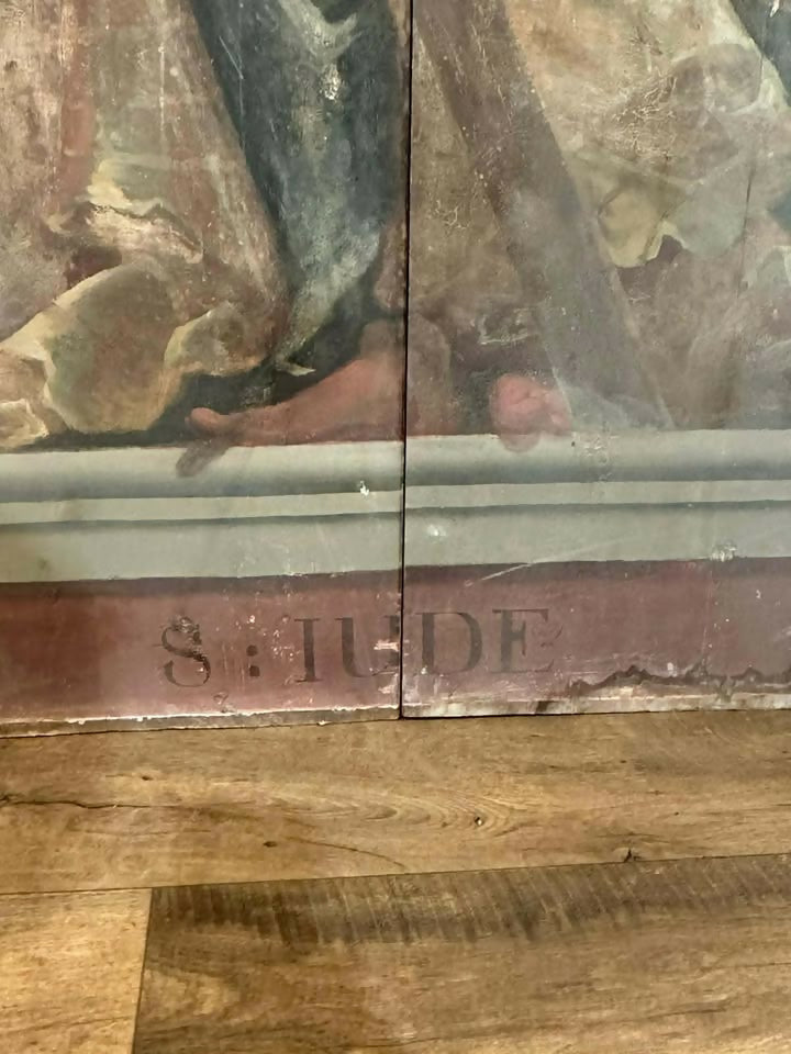 17/18th Century Polychrome Painted Pine Ecclesiastical Panel Depicting St Jude