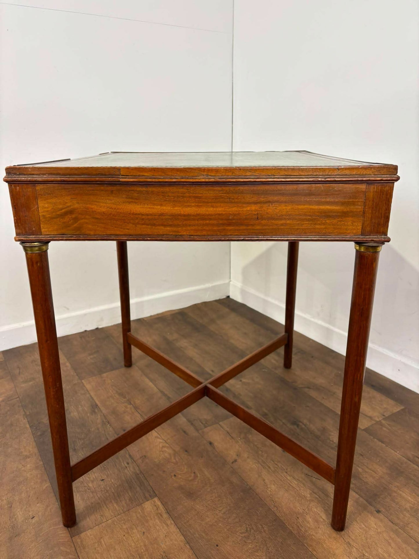 Edwardian Mahogany Side Table with Tooled Green Leather Top