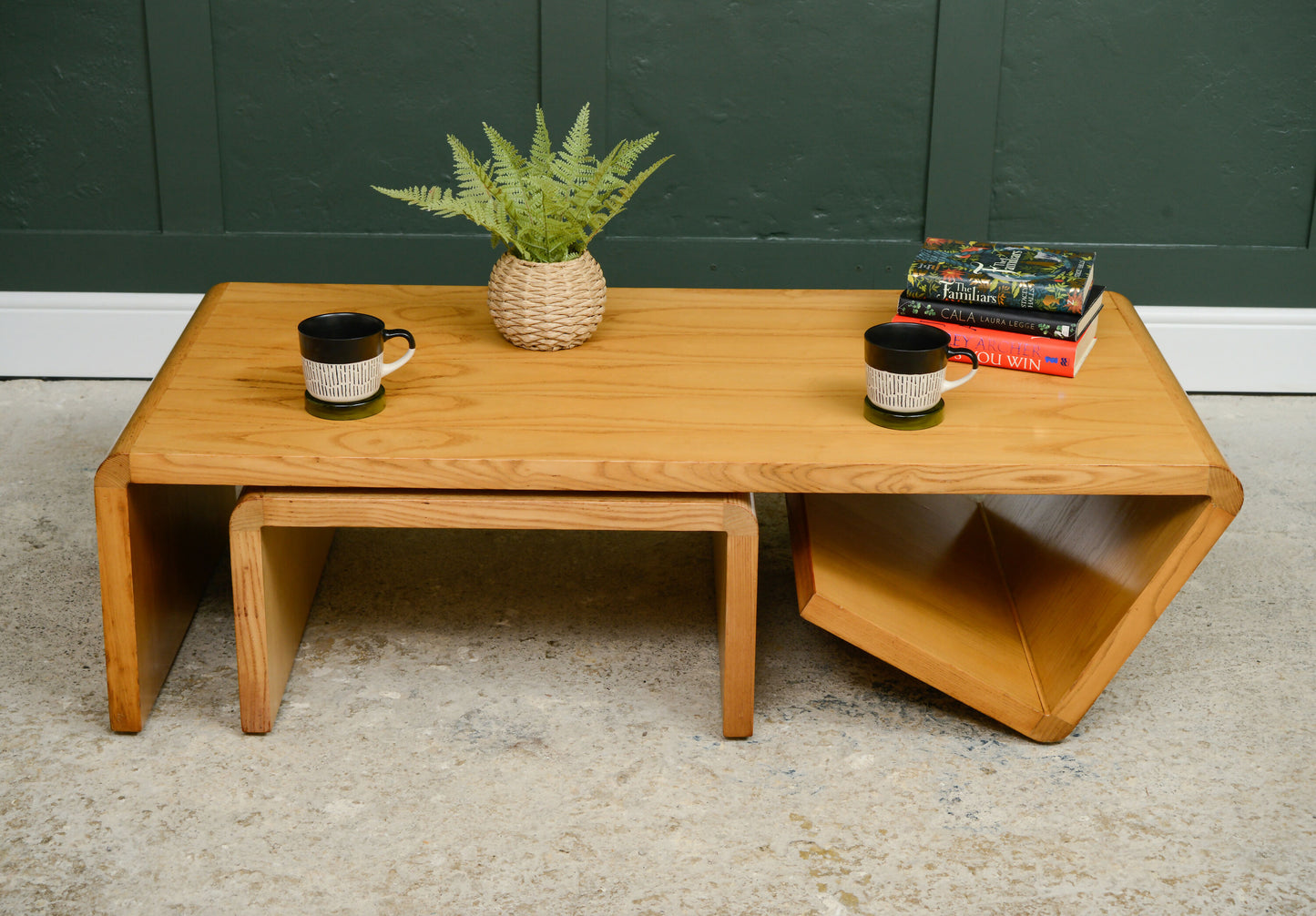MCM Coffee Table with Nesting Table - Paperclip Design - 1970s Dutch? Oak or Ash