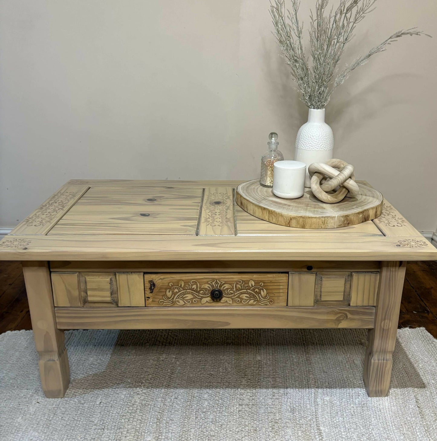 Unique Light Wash Pine Coffee Table
