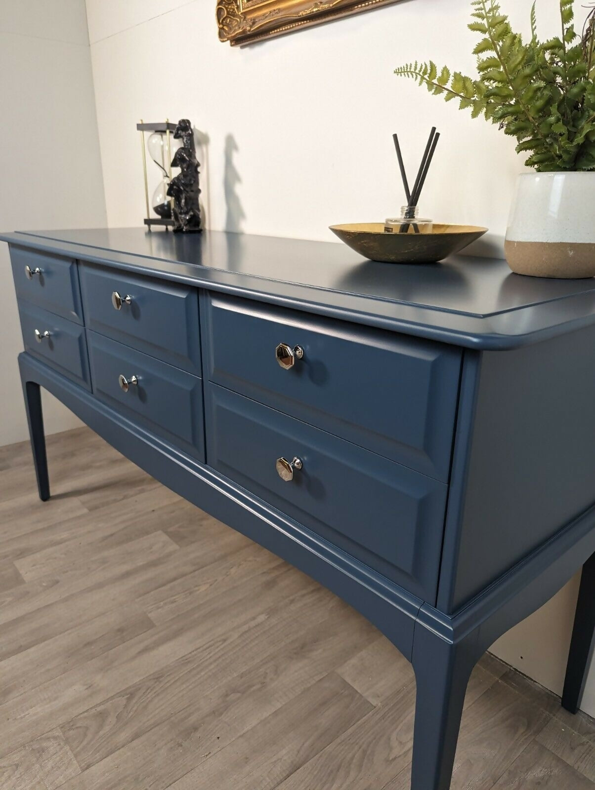 Vintage Navy Six Drawer Stag Sideboard