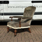 William IV Library Vintage Armchair With Mahogany Frame, On Brass Castors.