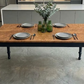 Bespoke Country Farmhouse 6-Seater Dining Table with Solid Curly Maple Top and Deep Blue Turned Legs