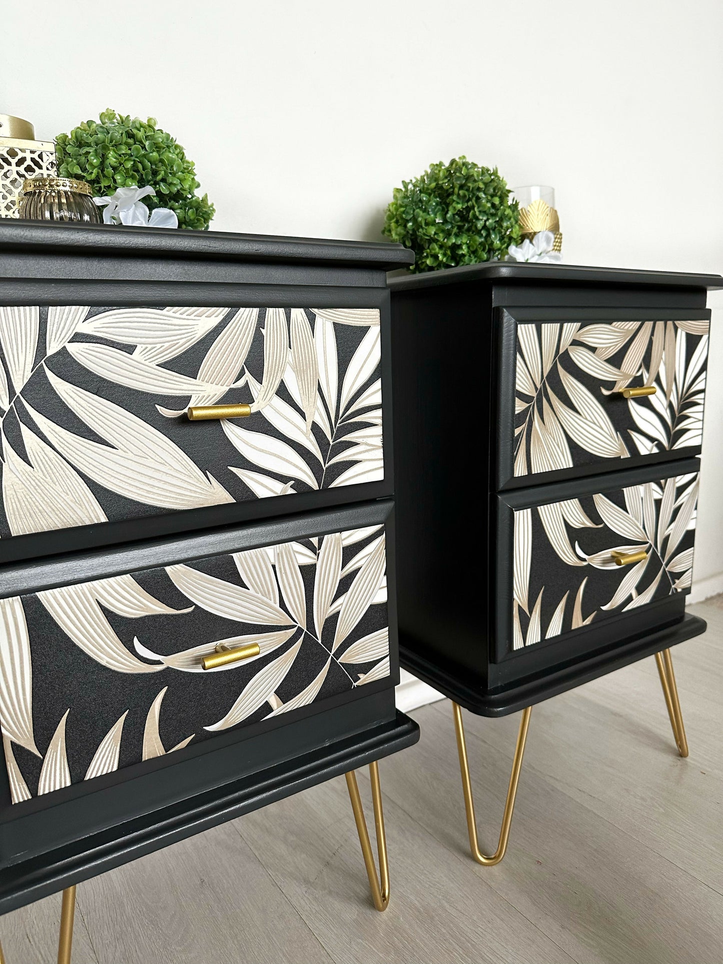 Black and Gold Leaf Bedsides drawers