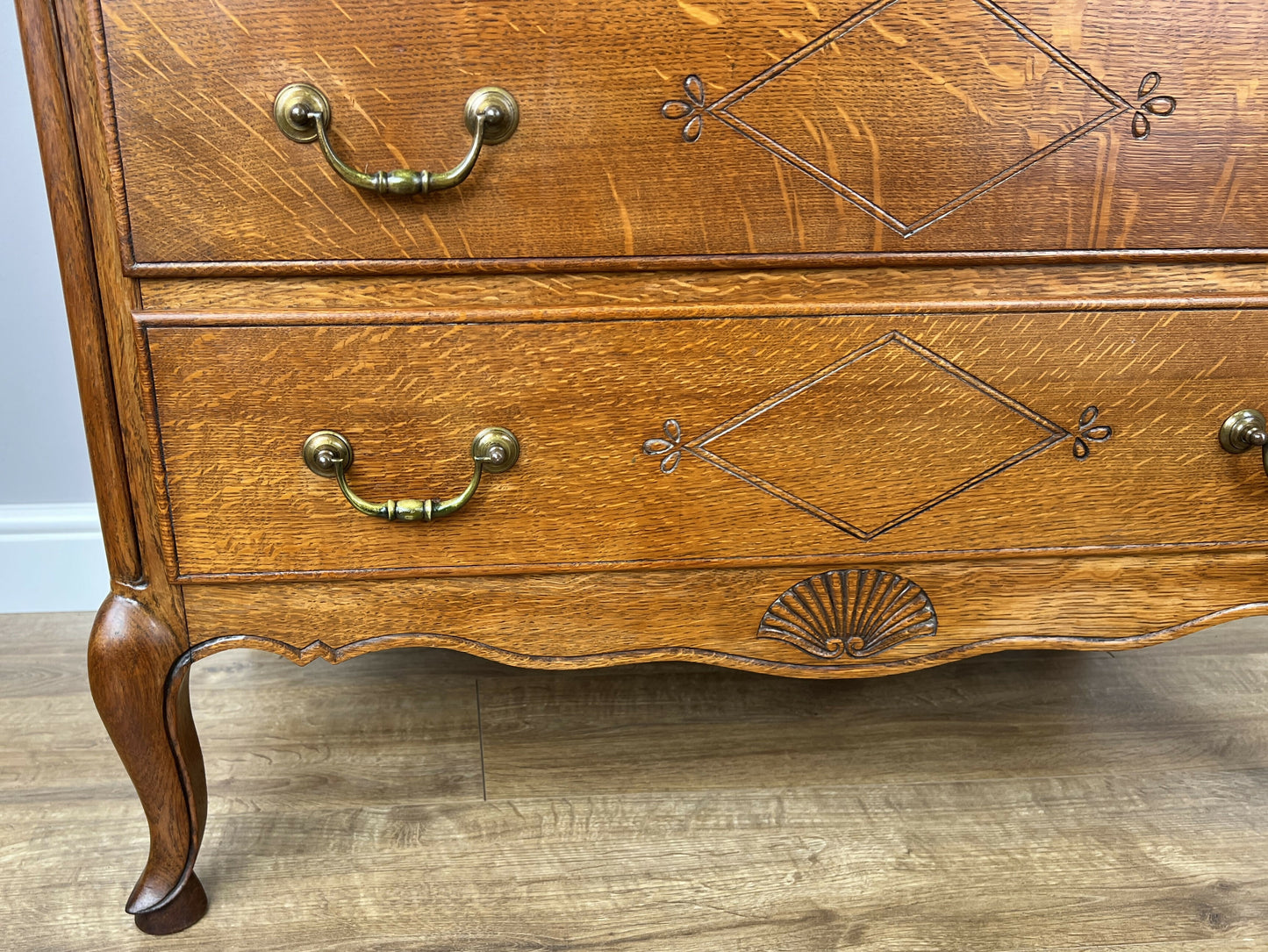Chest of Drawers Vintage French Louis Oak 3 Drawers Carved Cabinet LOT 6261