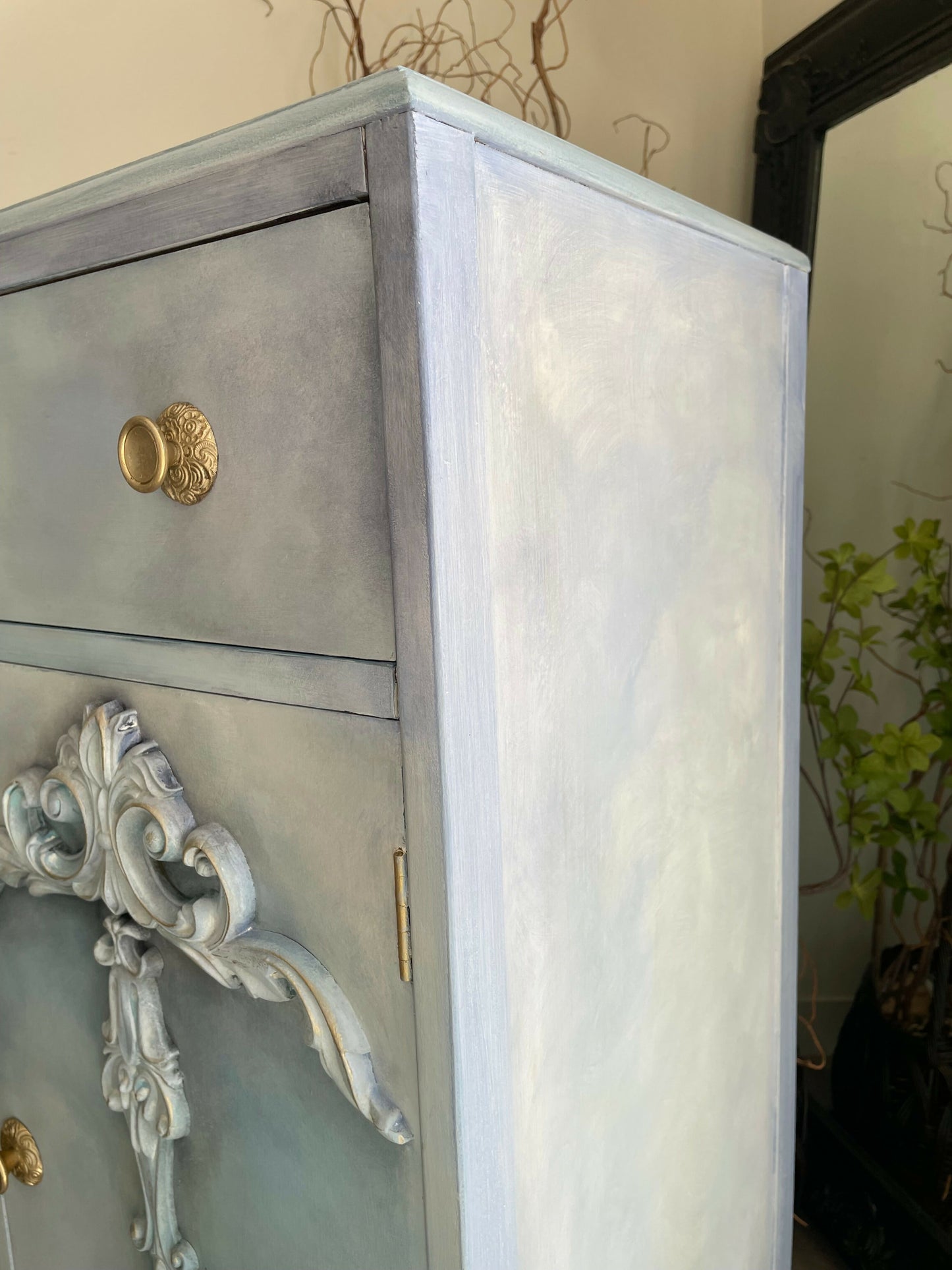 Vintage Tallboy Hand Painted Blue and White