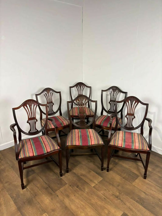 Regency Style Set of Six Mahogany Dining Chairs – Including Two Carvers, Wheatsheaf Backs