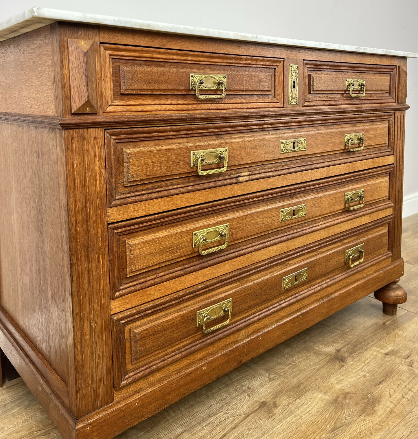 Chest of Drawers Antique French Style Oak Marble Top Carved Cabinet LOT 6448