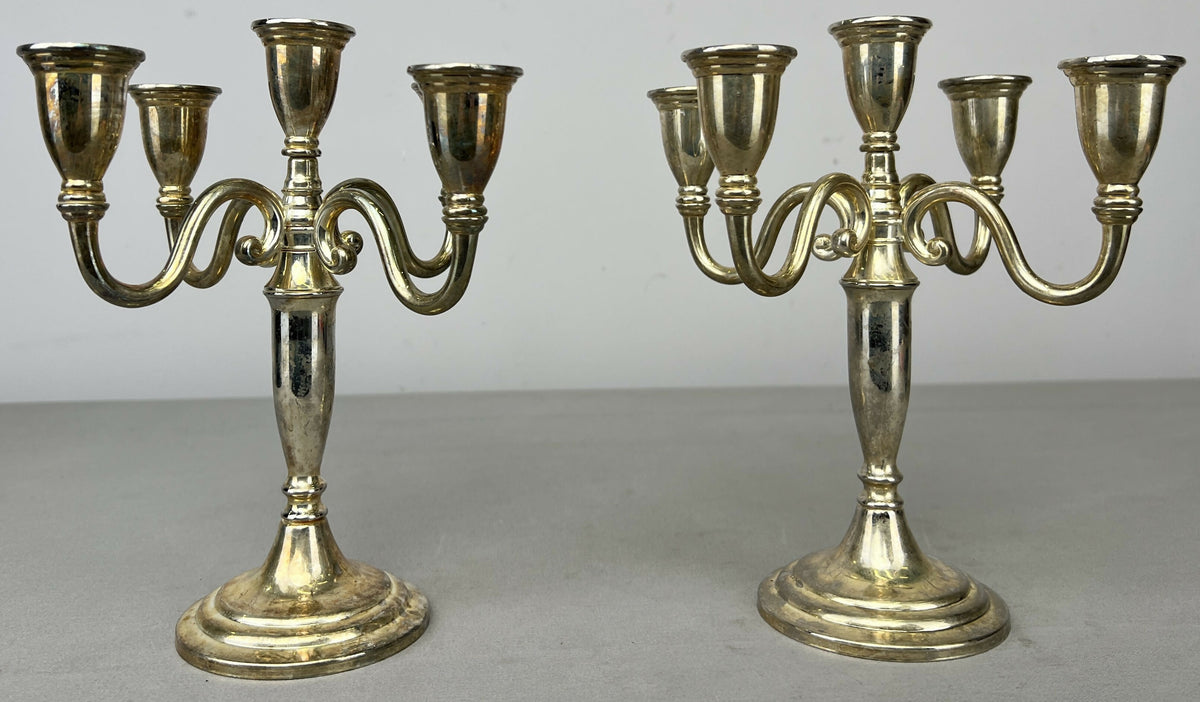 Pair of Candelabras Vintage French Style Metal Five Arm Candle Holders LOT 6483