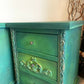 Vintage pine pair of bedside drawers, hand painted green and gold