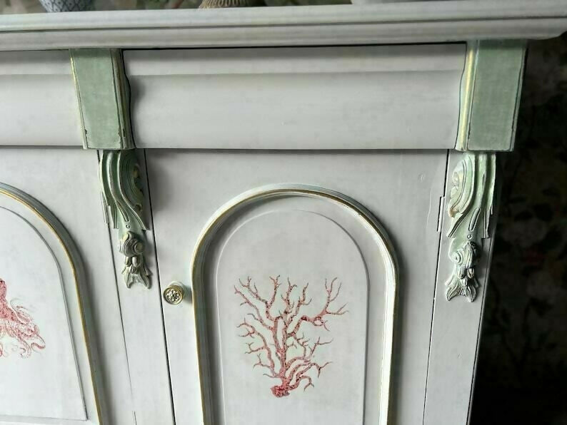 Antique French Grey Sideboard / Long Sideboard/ Painted Upcycled Sideboard