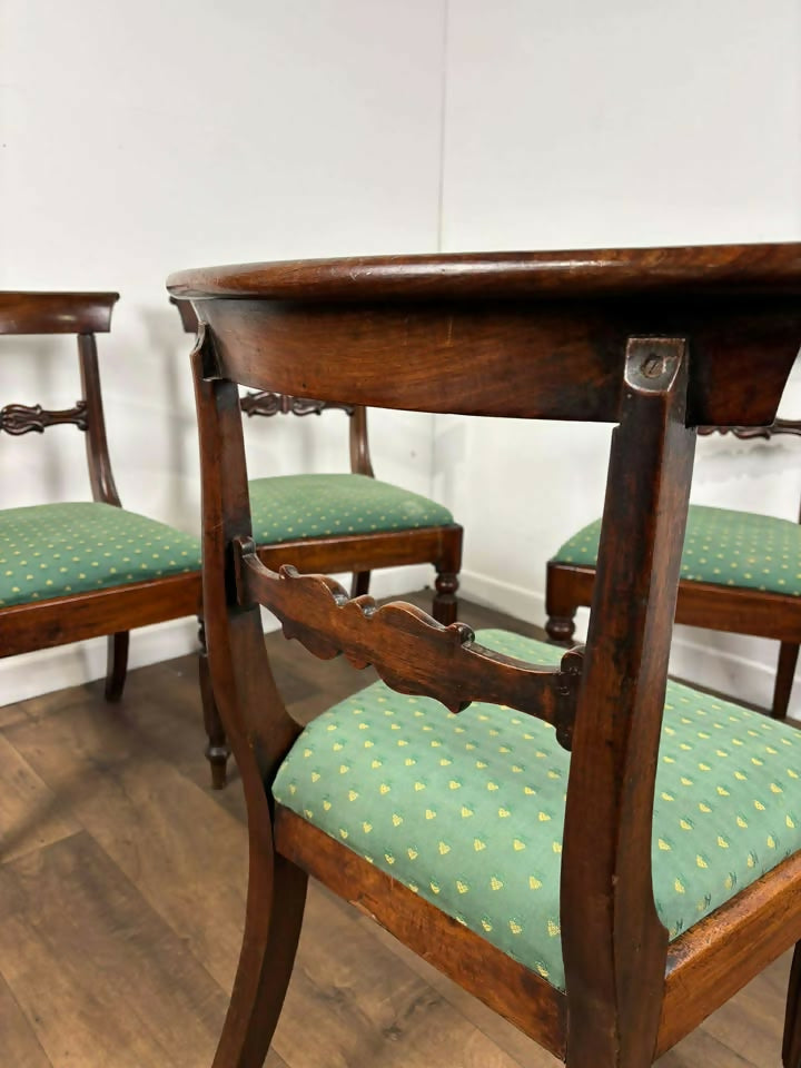 Victorian Set of Four Mahogany Slat Back Dining Chairs – Carved Backs, Turned Legs