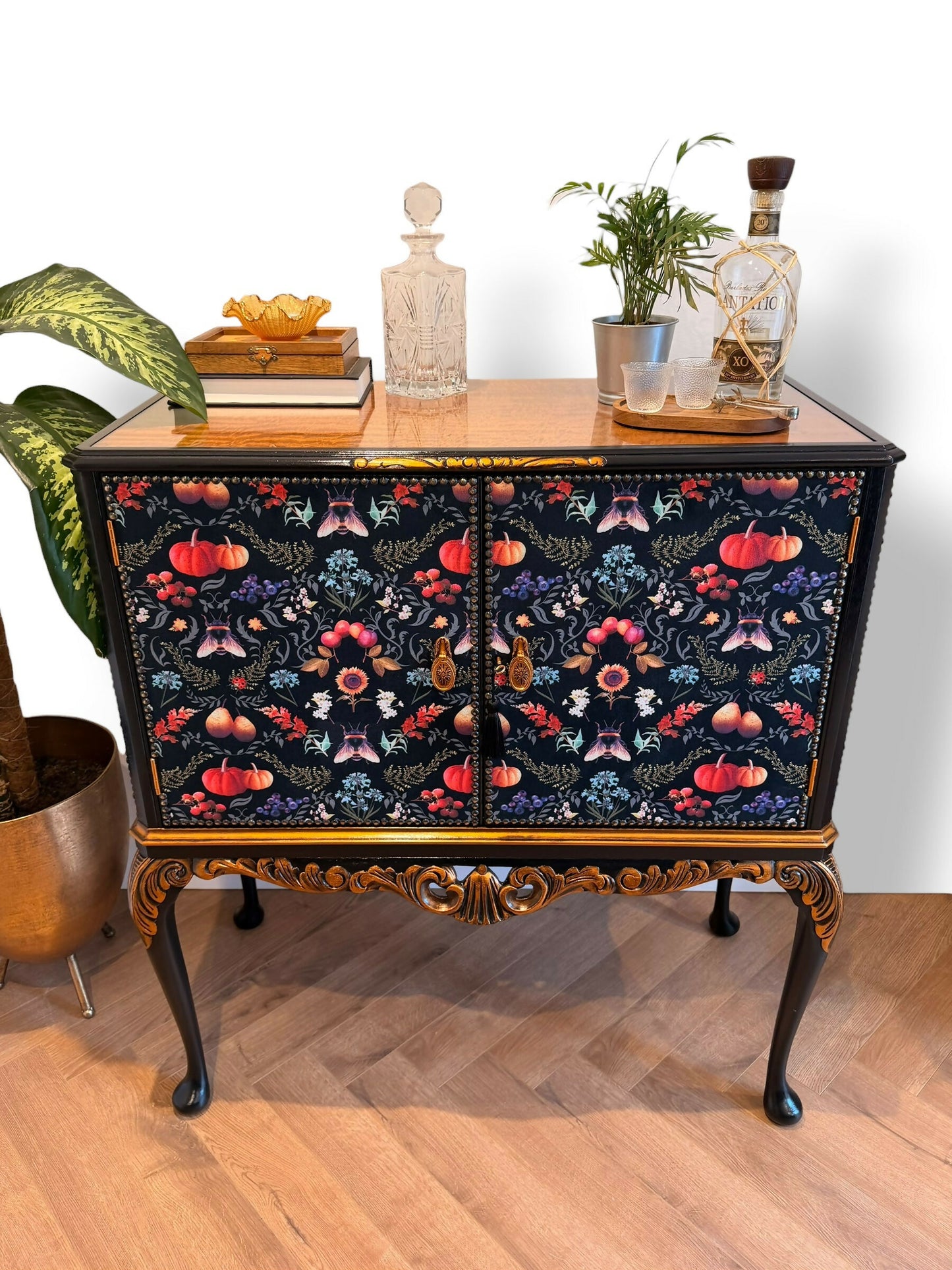 Drinks Cocktail Cabinet Ornate Vintage Home Bar | Velvet, Black, Copper, Florals