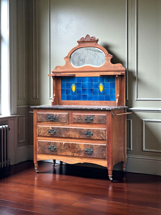 Edwardian Walnut Marble Top Washstand