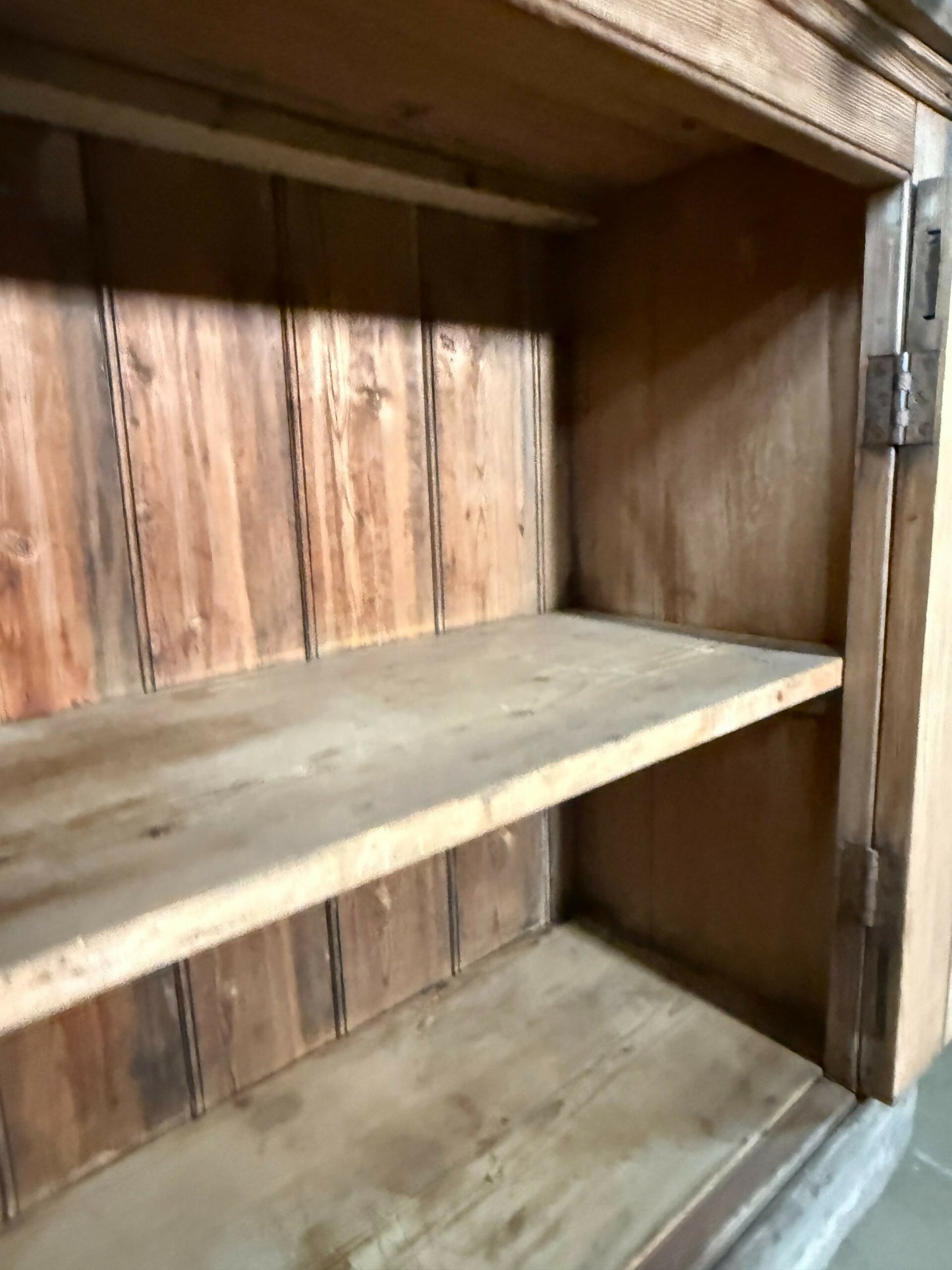 Vintage Early Victorian Tall Pine Housekeeper Pantry Kitchen Larder Shelves Double Cupboard, c.1820