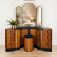 Refinished burl walnut and black Art Deco dressing table set with stool and mirror. Circa 1930 dresser, chest of drawers, art nouveau