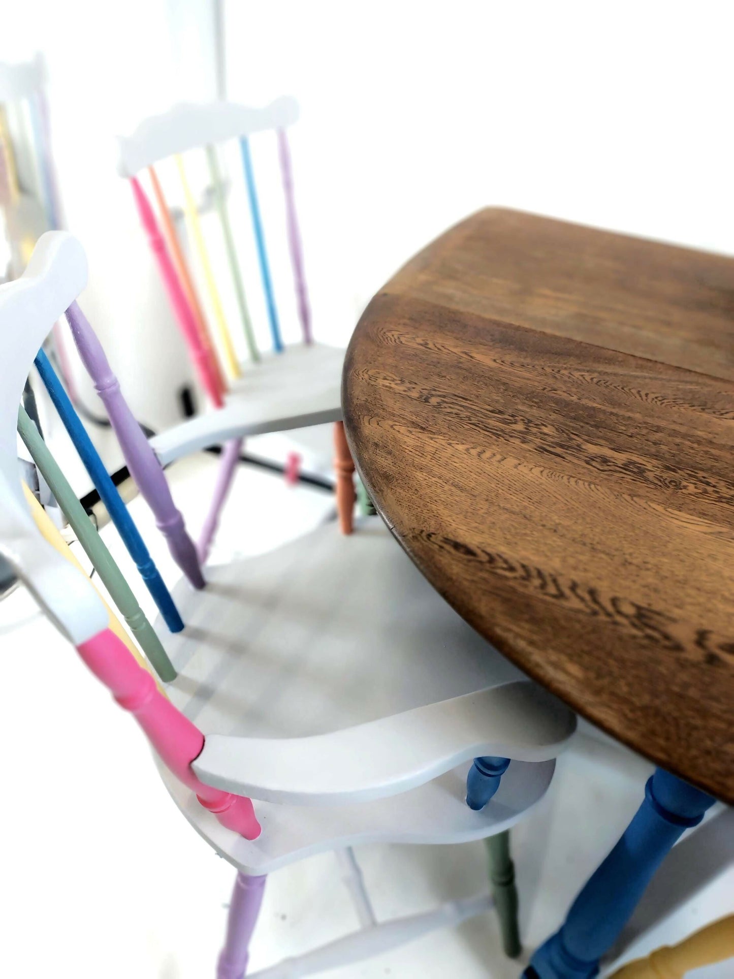 Rainbow Colour Solid Wood Farmhouse Dining Table And Chairs