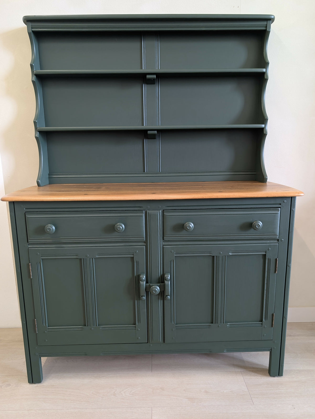 Vintage Ercol Dresser in Heritage Green with Natural Wood Top