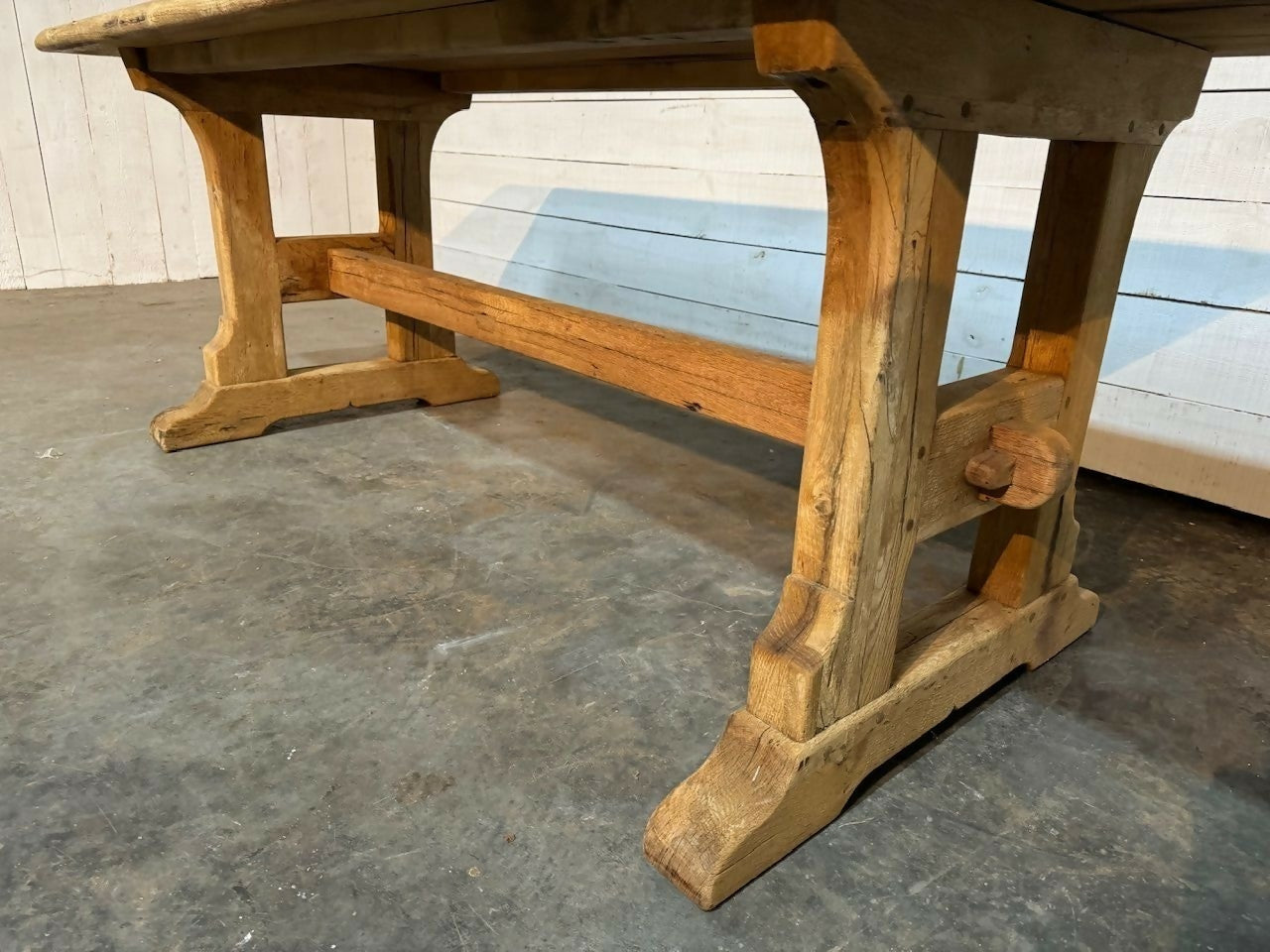 French Bleached Oak Trestle Farmhouse Dining Table