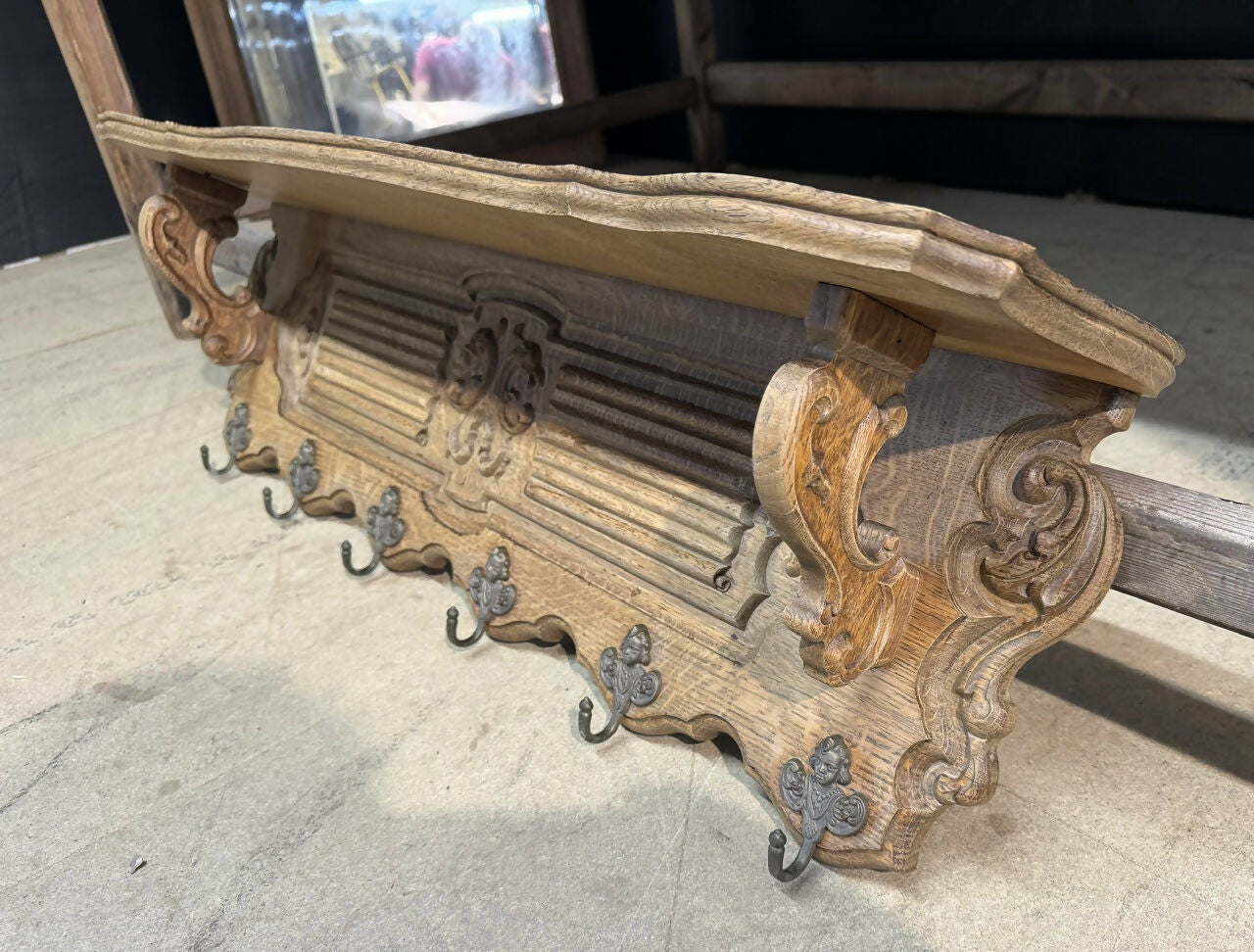 Pretty French Oak Wall Shelf / Coat Rack