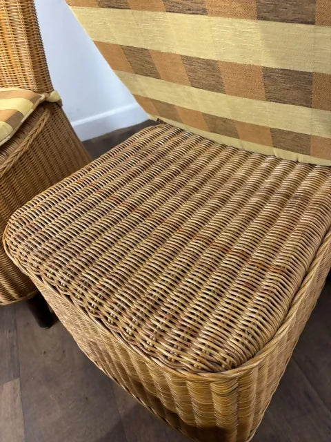 Pair Of Contemporary Wicker Back High Back Dining Chairs