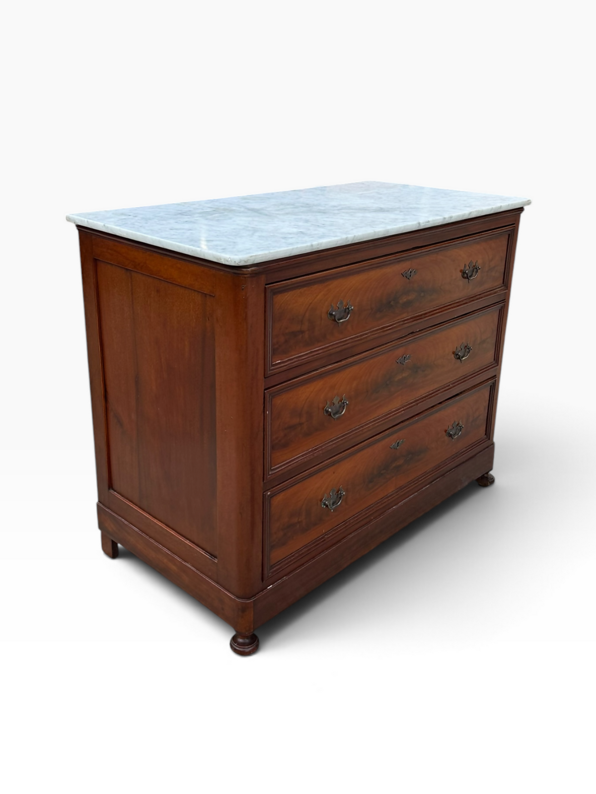 Antique Flame Mahogany Louis XVI Style Marble Top chest of drawers