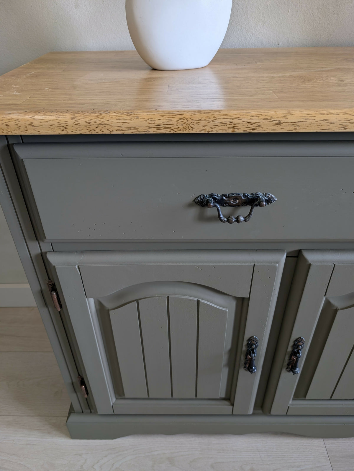 Vintage Oak Sideboard | Olive Green Painted Sideboard with Natural Oak Top