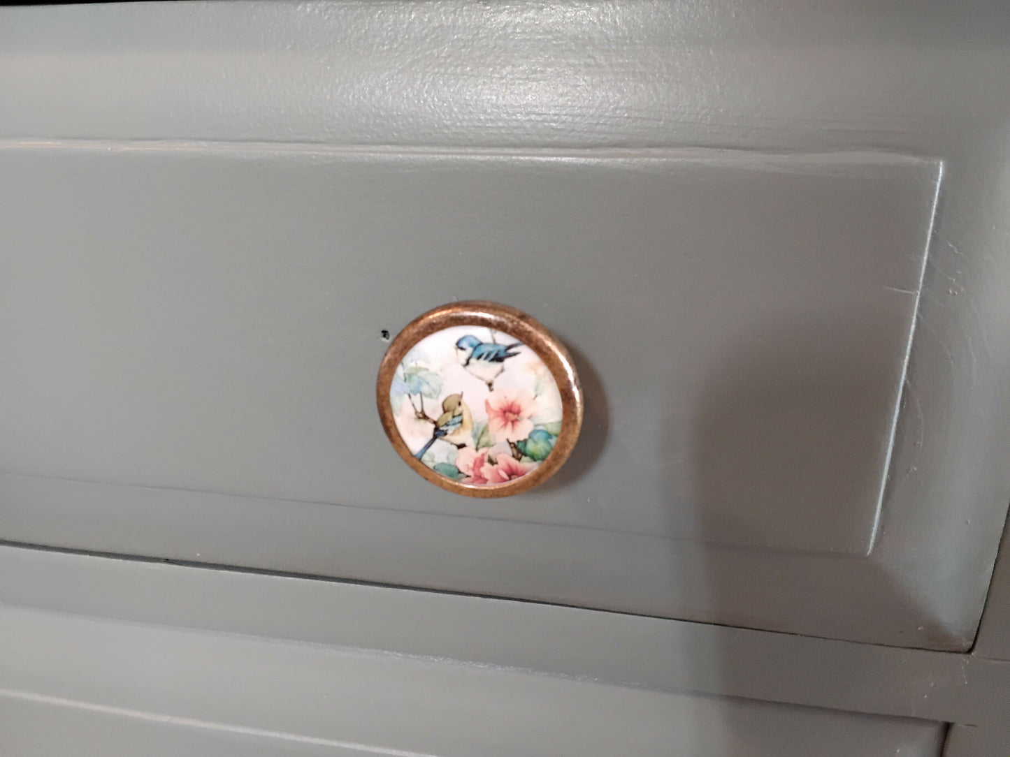 Vintage Chest Of 6 Drawers Sage Green Beautiful Bird Handles