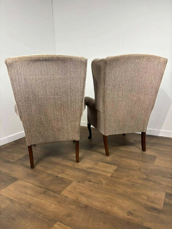 Pair of Matching Wingback Fireside Chairs On Cabriole Supports