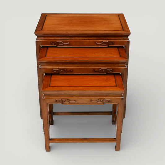 Chinese Nest of Tables Teak/Rosewood Carvings 3 Side Tables Free UK Delivery*. SBR11114/2910E