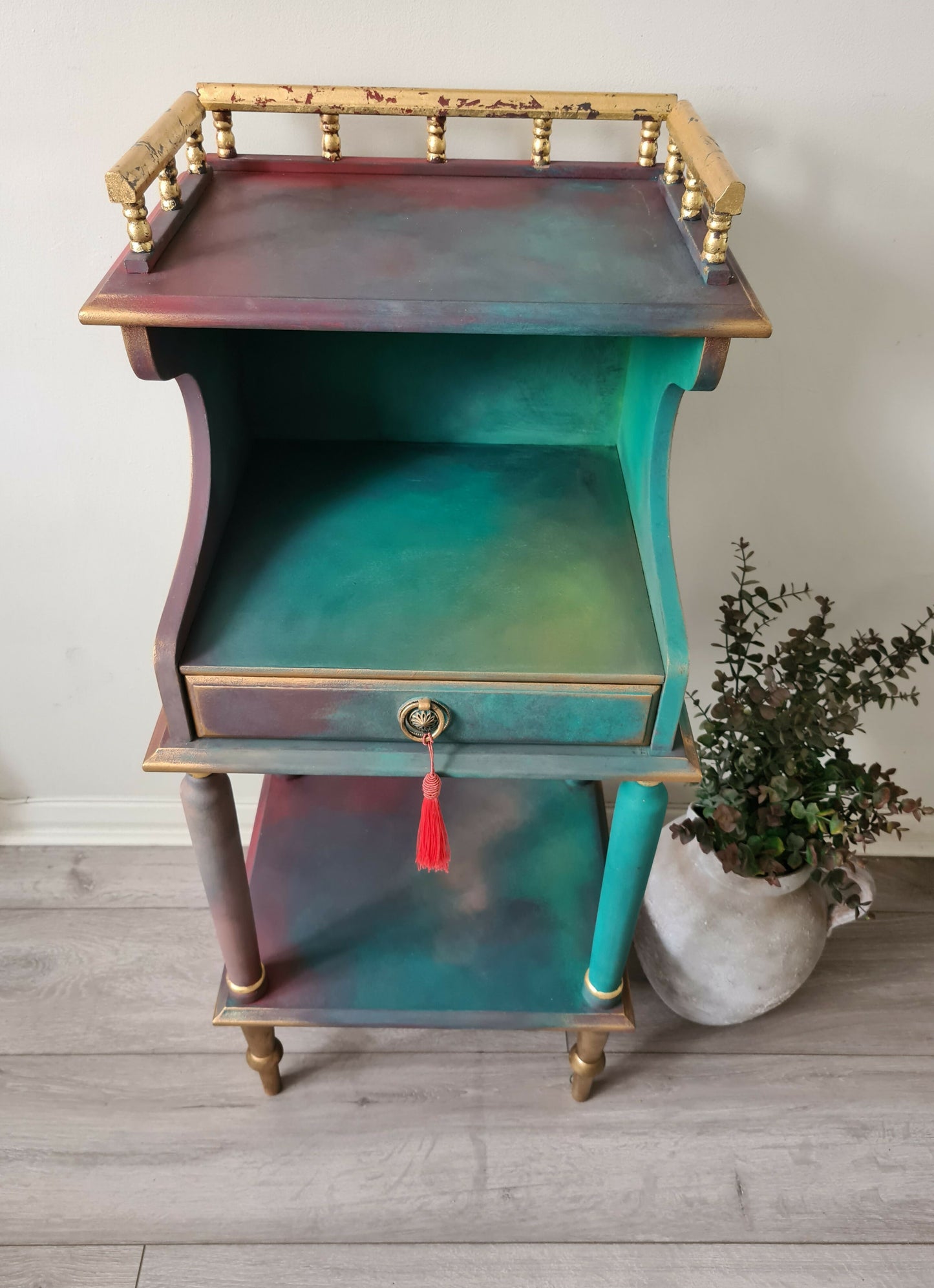 BOHO Bedside Bathroom Cabinet Cupboard Table Nightstand Upcycled Hand Painted