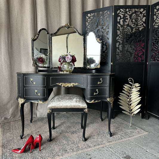 High Gloss Dressing Table Black and Gold Olympus Dressing Table