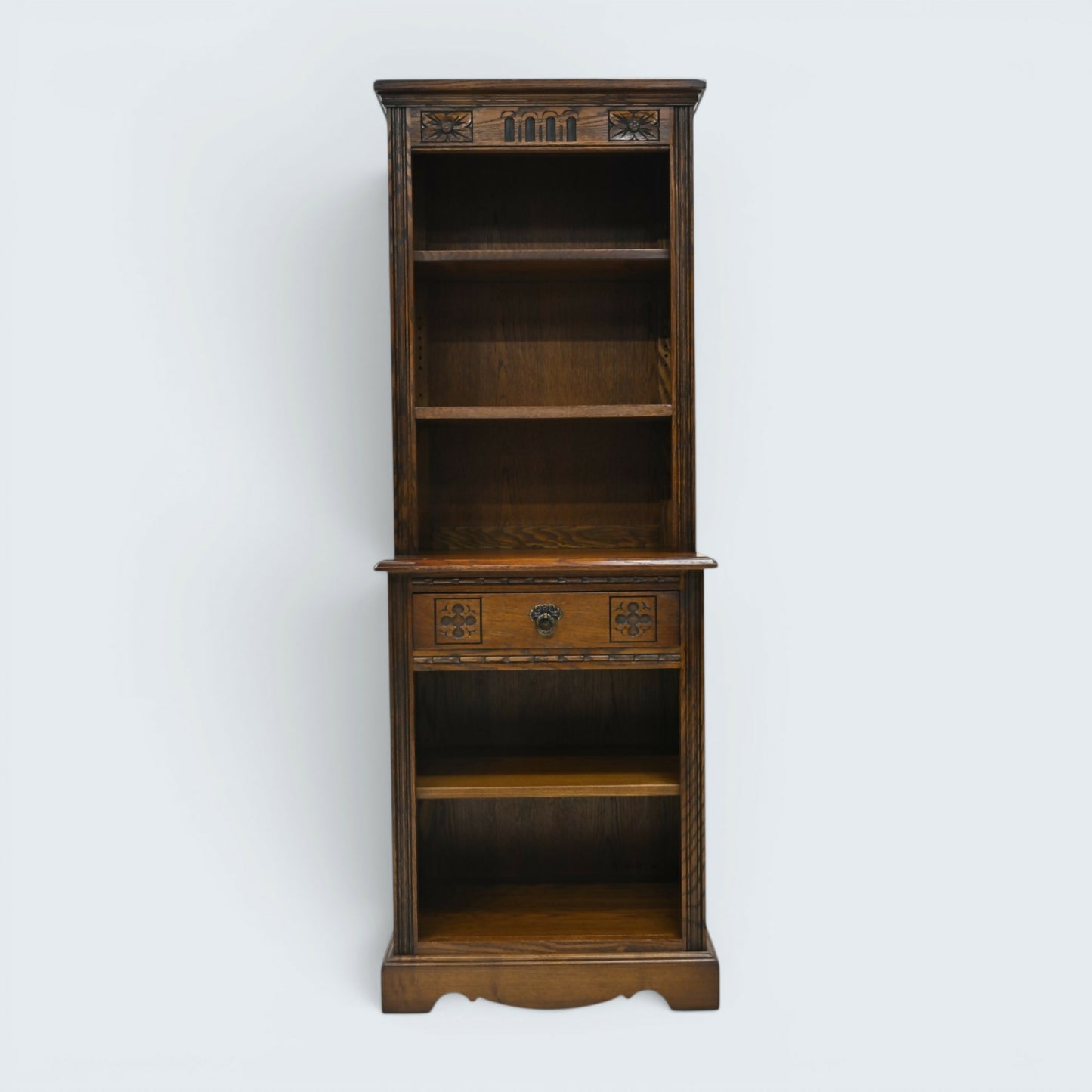 Old Charm Narrow Bookcase 4 Shelves Light Oak Carvings Drawer FREE UK Delivery*