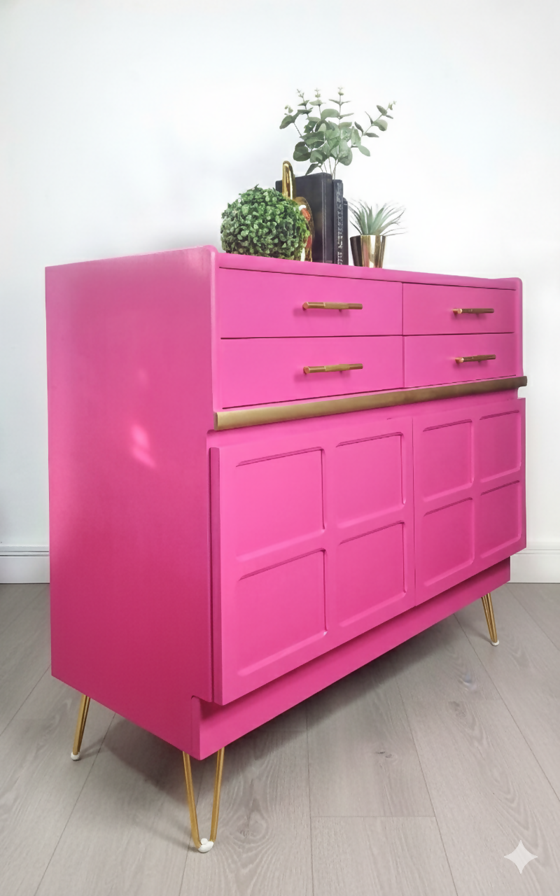Nathan pink retro sideboard,media unit,cocktail cabinet