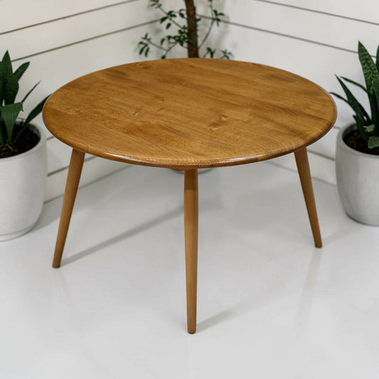 Ercol Large Round Coffee Table 1970s Retro Light Finish 74.5cm FREE UK Delivery